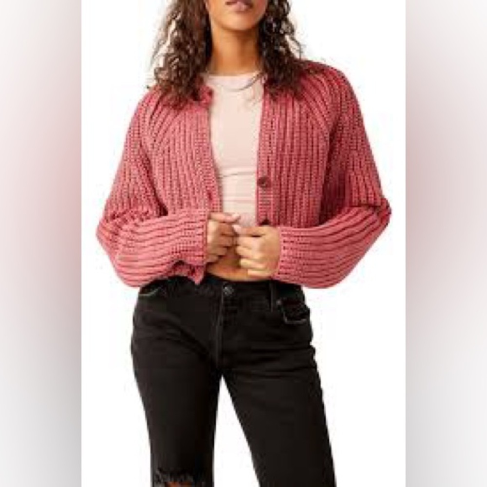 Free People - Sweet Nothing Cotton Cardigan in Cherry - Picture 2 of 8